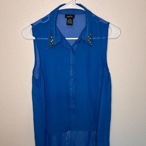 Rue 21 Top Sleeveless royal blue studded high-low sheer top Size L